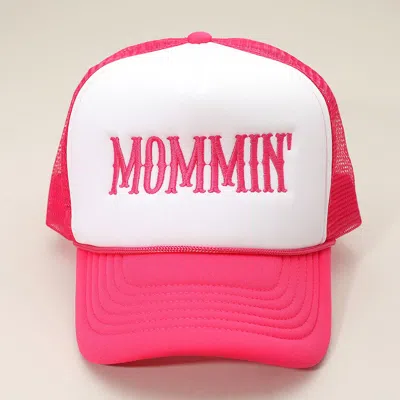 Fashnzfab Mommin Embroidered Mesh Back Trucker Hat In Pink