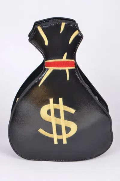 Fashnzfab Money Bag Shiny Clutch In Black