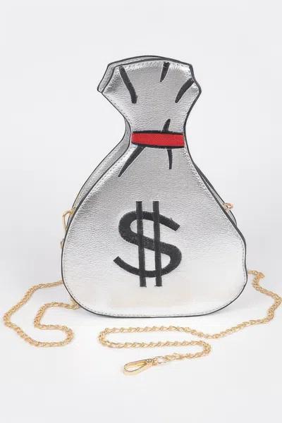 Fashnzfab Money Bag Shiny Clutch In Silver
