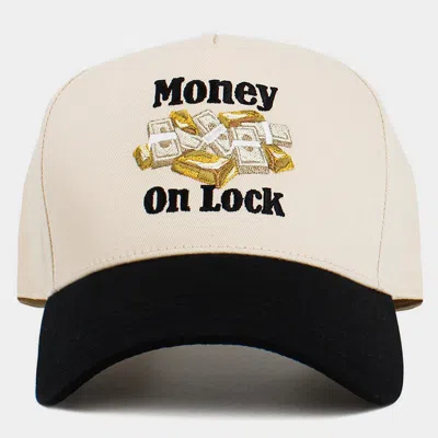Fashnzfab Money On Lock Message Embroidered Baseball Cap In Beige