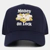 Fashnzfab Money On Lock Message Embroidered Baseball Cap In Blue