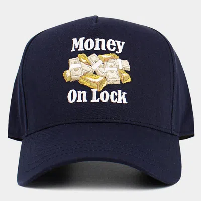 Fashnzfab Money On Lock Message Embroidered Baseball Cap In Blue