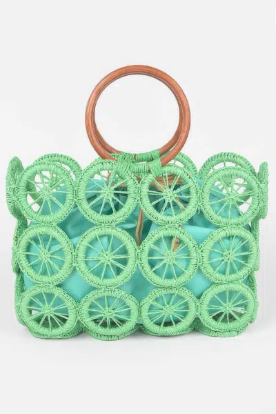 Fashnzfab Monotone Crochet Handbag In Green