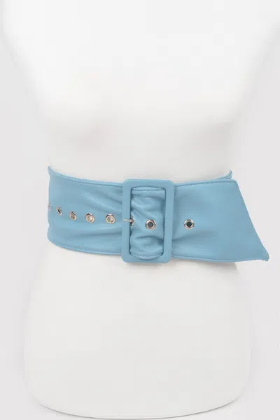 Fashnzfab Monotone Leather Buckle Belt In Blue