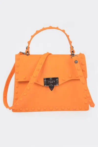 Fashnzfab Monotone Studded Clutch In Orange