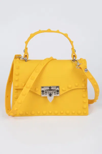 Fashnzfab Monotone Studded Clutch In Yellow