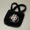 Fashnzfab Monster Bunny Character Embroidered Faux Fur Plush Tote Bag In Black