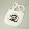 Fashnzfab Monster Bunny Character Embroidered Faux Fur Plush Tote Bag In White