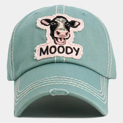 Fashnzfab Moody Message Cow Vintage Baseball Cap In Green