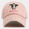 Fashnzfab Moody Message Cow Vintage Baseball Cap In Pink