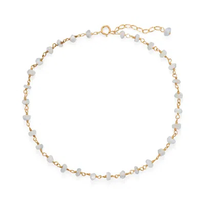 Fashnzfab Moonlight Glow! 9.5" + 1" 14 Karat Gold Plated Rainbow Moonstone Anklet