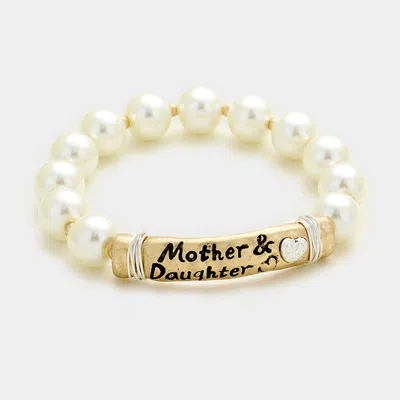 Fashnzfab Mother & Daughter Heart Message Bar Pearl Stretch Bracelet In Multi