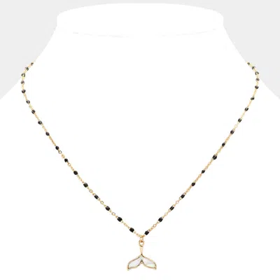 Fashnzfab Mother Of Pearl Beads Station Whale Tail Pendant Necklace In Black