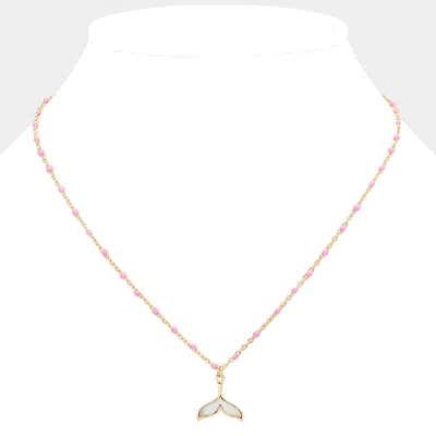 Fashnzfab Mother Of Pearl Beads Station Whale Tail Pendant Necklace In Pink