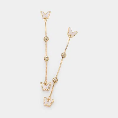 Fashnzfab Mother Of Pearl Butterfly Shamballa Ball Link Dropdown Earrings In Multi