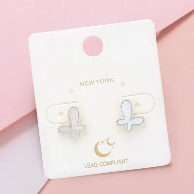 Fashnzfab Mother Of Pearl Butterfly Stud Earrings In Metallic