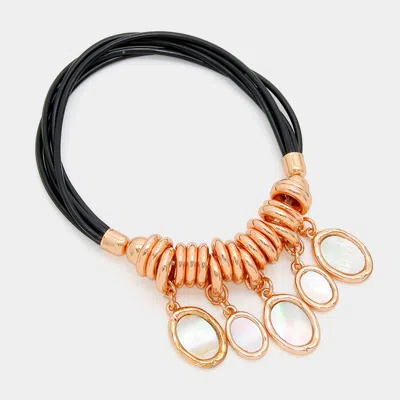 Fashnzfab Mother Of Pearl Charm Multi-strand Stretch Bracelet Mother Of Pearl, Rose Gold