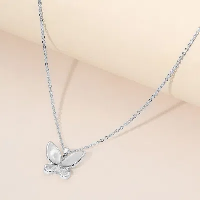 Fashnzfab Mother Of Pearl Cz Butterfly Pendant Necklace In Metallic