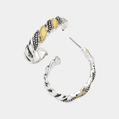 Fashnzfab Mother Of Pearl Detailed Teardrop Hoop Earrings In Gray