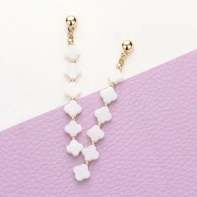 Fashnzfab Mother Of Pearl Diamond Link Dropdown Earrings - Mother Of Pearl In White