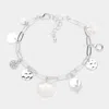 Fashnzfab Mother Of Pearl Disc Metal Disc Charm Paperclip Chain Bracelet Cream, Mother Of Pearl, Rhodium In Multi