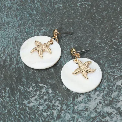 Fashnzfab Mother Of Pearl Disc Metal Starfish Dangle Earrings In Brown