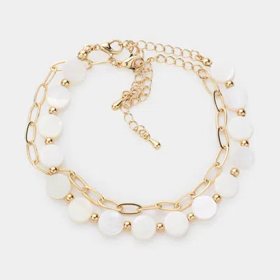 Fashnzfab Mother Of Pearl Disc Station Paperclip Metal Chain Layered Bracelet In Multi
