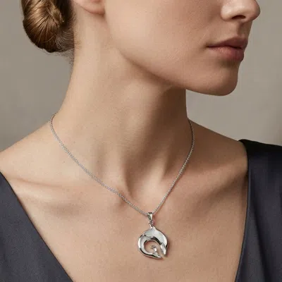 Fashnzfab Mother Of Pearl Dolphin Pendant Necklace In Metallic