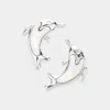 Fashnzfab Mother Of Pearl Dolphin Stud Earrings In Silver