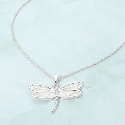 Fashnzfab Mother Of Pearl Dragonfly Pendant Necklace In White