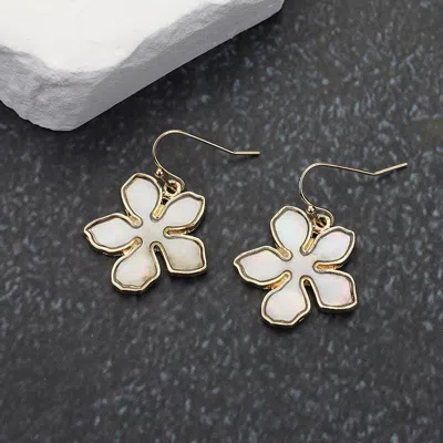 Fashnzfab Mother Of Pearl Flower Dangle Earrings In Gold