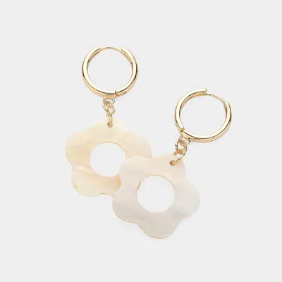 Fashnzfab Mother Of Pearl Flower Dangle Huggie Earrings - Mother Of Pearl In Multi