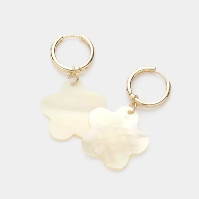 Fashnzfab Mother Of Pearl Flower Pointed Dangle Huggie Earrings In Multi
