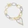 Fashnzfab Mother Of Pearl Heart Charm Pointed 14k Gold Plated Two Tone Metal Link Toggle Bracelet - Mother Of  In Gold