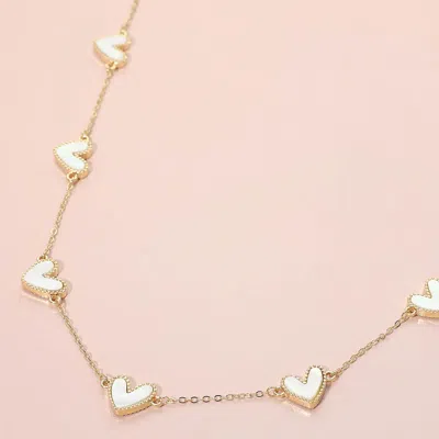 Fashnzfab Mother Of Pearl Heart Charm Station Necklace In Multi
