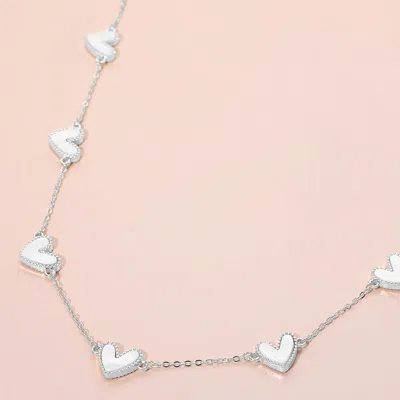 Fashnzfab Mother Of Pearl Heart Charm Station Necklace In Silver