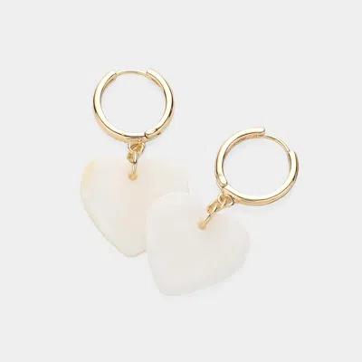 Fashnzfab Mother Of Pearl Heart Dangle Huggie Earrings In Multi