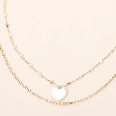 Fashnzfab Mother Of Pearl Heart Pendant Layered Necklace In Gold