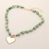 Fashnzfab Mother Of Pearl Heart Pendant Marbled Resin Oval Beaded Necklace In Green