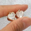 Fashnzfab Mother Of Pearl Heart Stud Pin Catch Earrings In Multi