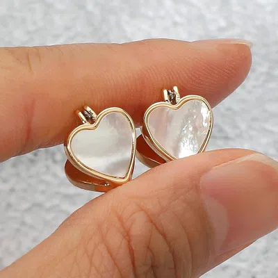 Fashnzfab Mother Of Pearl Heart Stud Pin Catch Earrings In Multi