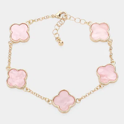 Fashnzfab Mother Of Pearl Quatrefoil Bezel Station Bracelet Pink