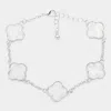 Fashnzfab Mother Of Pearl Quatrefoil Bezel Station Bracelet Rhodium, White In Multi