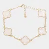 Fashnzfab Mother Of Pearl Quatrefoil Bezel Station Bracelet In White