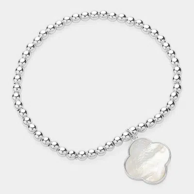 Fashnzfab Mother Of Pearl Quatrefoil Charm Pointed Stainless Steel Ball Beaded Stretch Bracelet Mother Of Pear In Multi