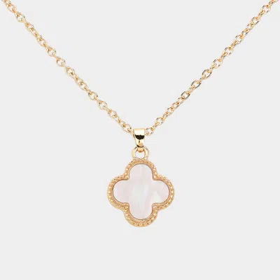 Fashnzfab Mother Of Pearl Quatrefoil Pendant Necklace - Gold, Mother Of Pearl In Multi
