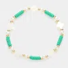 Fashnzfab Mother Of Pearl Quatrefoil Pointed Heishi Beaded Stretch Bracelet Green In Green