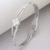 Fashnzfab Mother Of Pearl Quatrefoil Pointed Stone Paved Stainless Steel Hinged Bangle Bracelet Silver In Silver