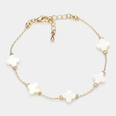 Fashnzfab Mother Of Pearl Quatrefoil Station Bracelet Gold, Mother Of Pearl In Multi