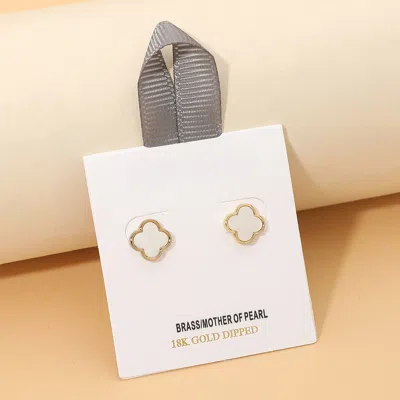 Fashnzfab Mother Of Pearl Quatrefoil Stud Earrings In Gold